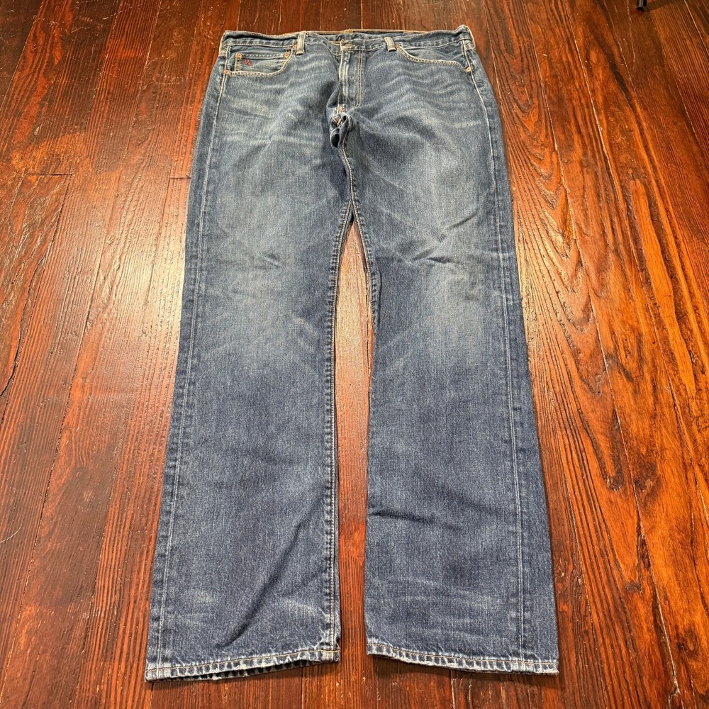 Polo Ralph Lauren Jeans Mens 38x36 Blue Hampton Straight Tall Faded Whiskers